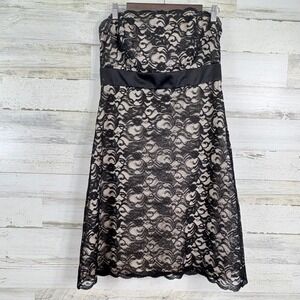 White House Black Market Dress Black Lace Strapless Party Cocktail Size 10
